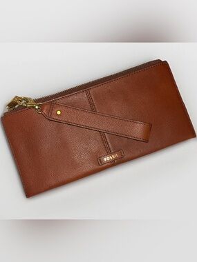 Fossil Liv Leather Wristlet Clutch with Gold Accents